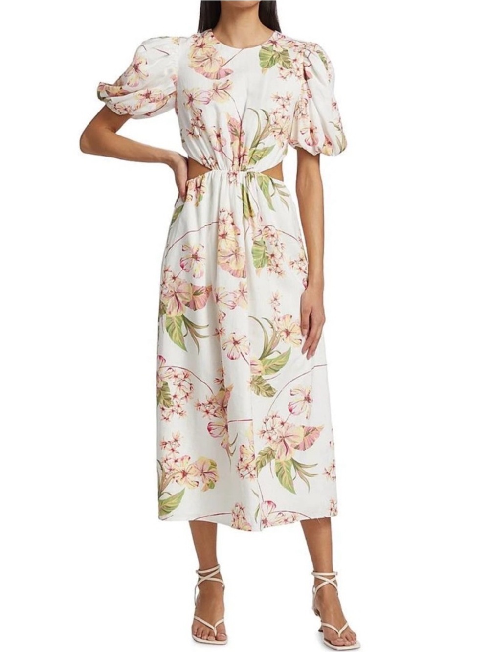 WAYF floral cutout midi dress, size Medium